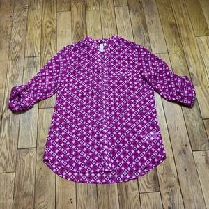 KUT from the Kloth Pink Purple Sheer Geometric Tile Print Roll Tab‎ Blouse S